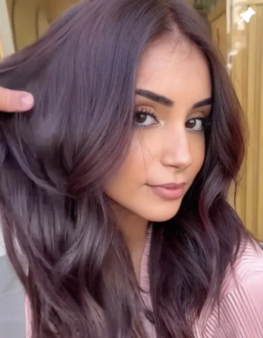 Coloration prune sur cheveux longs